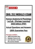 BIOL251&sol;BIOL 251 Human Anatomy & Physiology I w&sol;Lab Module 6 Exam &vert; Portage Learning &vert; 2026 Edition &lpar;PDF&rpar;