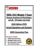 BIOL251&sol;BIOL 251 Human Anatomy & Physiology I w&sol;Lab Module 7 Exam &vert; Portage Learning &vert; 2026 Edition &lpar;PDF&rpar;