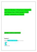 MAT135 Calculus 1 Final Exam &vert; Questions &NewLine;and Answer Key &vert; 2026 Update &vert; 100&percnt; &NewLine;Correct - University of Toronto&period;