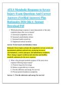 ATLS Metabolic Response to Severe &NewLine;Injury Exam Questions And Correct &NewLine;Answers &lpar;Verified Answers&rpar; Plus &NewLine;Rationales 2026 Q&A &vert; Instant &NewLine;Download Pdf