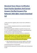 Maryland Stone Mason Certification &NewLine;Exam Practice Questions And Correct &NewLine;Answers &lpar;Verified Answers&rpar; Plus &NewLine;Rationale 2026 Q&A&vert; Instant Download &NewLine;Pdf 