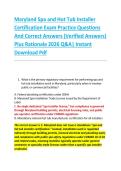 Maryland Spa and Hot Tub Installer &NewLine;Certification Exam Practice Questions &NewLine;And Correct Answers &lpar;Verified Answers&rpar; &NewLine;Plus Rationale 2026 Q&A&vert; Instant &NewLine;Download Pdf 