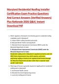 Maryland Residential Roofing Installer &NewLine;Certification Exam Practice Questions &NewLine;And Correct Answers &lpar;Verified Answers&rpar; &NewLine;Plus Rationale 2026 Q&A&vert; Instant &NewLine;Download Pdf 