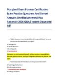 Maryland Event Planner Certification &NewLine;Exam Practice Questions And Correct &NewLine;Answers &lpar;Verified Answers&rpar; Plus &NewLine;Rationale 2026 Q&A&vert; Instant Download &NewLine;Pdf 