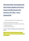Real Estate Broker Licensing &lpar;General&rpar; &NewLine;Exam Practice Questions And Correct &NewLine;Answers &lpar;Verified Answers&rpar; Plus &NewLine;Rationales 2027 Q&A &vert; Instant &NewLine;Download Pdf 