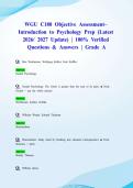 WGU C180 Objective Assessment&ndash; Introduction to Psychology Prep &lpar;Latest 2026&sol; 2027 Update&rpar; &vert; 100&percnt; Verified Questions & Answers &vert; Grade A