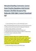 Maryland Roofing Contractor License &NewLine;Exam Practice Questions And Correct &NewLine;Answers &lpar;Verified Answers&rpar; Plus &NewLine;Rationale 2026 Q&A&vert; Instant Download &NewLine;Pdf 