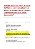 Maryland Renewable Energy Technician &NewLine;Certification Exam Practice Questions &NewLine;And Correct Answers &lpar;Verified Answers&rpar; &NewLine;Plus Rationale 2026 Q&A&vert; Instant &NewLine;Download Pdf 
