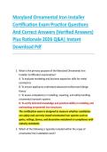 Maryland Ornamental Iron Installer &NewLine;Certification Exam Practice Questions &NewLine;And Correct Answers &lpar;Verified Answers&rpar; &NewLine;Plus Rationale 2026 Q&A&vert; Instant &NewLine;Download Pdf  