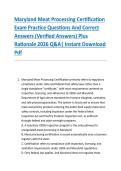 Maryland Meat Processing Certification &NewLine;Exam Practice Questions And Correct &NewLine;Answers &lpar;Verified Answers&rpar; Plus &NewLine;Rationale 2026 Q&A&vert; Instant Download &NewLine;Pdf 