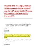 Maryland Hotel and Lodging Manager &NewLine;Certification Exam Practice Questions &NewLine;And Correct Answers &lpar;Verified Answers&rpar; &NewLine;Plus Rationale 2026 Q&A&vert; Instant &NewLine;Download Pdf 
