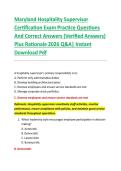 Maryland Hospitality Supervisor &NewLine;Certification Exam Practice Questions &NewLine;And Correct Answers &lpar;Verified Answers&rpar; &NewLine;Plus Rationale 2026 Q&A&vert; Instant &NewLine;Download Pdf  