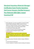 Maryland Hazardous Materials Manager &NewLine;Certification Exam Practice Questions &NewLine;And Correct Answers &lpar;Verified Answers&rpar; &NewLine;Plus Rationale 2026 Q&A&vert; Instant &NewLine;Download Pdf 