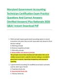 Maryland Government Accounting &NewLine;Technician Certification Exam Practice &NewLine;Questions And Correct Answers &NewLine;&lpar;Verified Answers&rpar; Plus Rationale 2026 &NewLine;Q&A&vert; Instant Download Pdf 