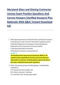 Maryland Glass and Glazing Contractor &NewLine;License Exam Practice Questions And &NewLine;Correct Answers &lpar;Verified Answers&rpar; Plus &NewLine;Rationale 2026 Q&A&vert; Instant Download &NewLine;Pdf 