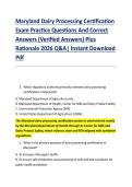 Maryland Dairy Processing Certification &NewLine;Exam Practice Questions And Correct &NewLine;Answers &lpar;Verified Answers&rpar; Plus &NewLine;Rationale 2026 Q&A&vert; Instant Download &NewLine;Pdf 