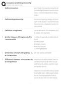 Innovation and Entrepreneurship Study Guide &vert; Entrepreneurship&comma; Business Innovation & Exam Review 2026&sol;2027
