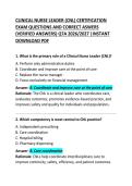 Clinical Nurse Leader &lpar;CNL&rpar; Certification Exam Questions and Correct Answers