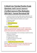 Critical Care Nursing Practice Exam &NewLine;Questions And Correct Answers &NewLine;&lpar;Verified Answers&rpar; Plus Rationales &NewLine;2026 Q&A &vert; Instant Download Pdf 