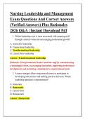 Nursing Leadership and Management &NewLine;Exam Questions And Correct Answers &NewLine;&lpar;Verified Answers&rpar; Plus Rationales &NewLine;2026 Q&A &vert; Instant Download Pdf 
