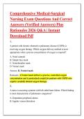 Comprehensive Medical-Surgical &NewLine;Nursing Exam Questions And Correct &NewLine;Answers &lpar;Verified Answers&rpar; Plus &NewLine;Rationales 2026 Q&A &vert; Instant &NewLine;Download Pdf 