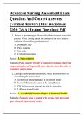 Advanced Nursing Assessment Exam &NewLine;Questions And Correct Answers &NewLine;&lpar;Verified Answers&rpar; Plus Rationales &NewLine;2026 Q&A &vert; Instant Download Pdf 
