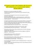 NC Property Insurance Exam Questions with all Correct & 100&percnt; Verified Answers &vert;Actual Complete Update &vert;Already Graded A&plus;