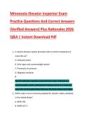 Minnesota Elevator Inspector Exam &NewLine;Practice Questions And Correct Answers &NewLine;&lpar;Verified Answers&rpar; Plus Rationales 2026 &NewLine;Q&A &vert; Instant Download Pdf