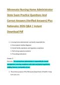 Minnesota Nursing Home Administrator &NewLine;State Exam Practice Questions And &NewLine;Correct Answers &lpar;Verified Answers&rpar; Plus &NewLine;Rationales 2026 Q&A &vert; Instant &NewLine;Download Pdf