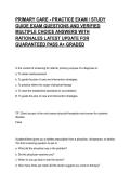 PRIMARY CARE - PRACTICE EXAM &sol; STUDY GUIDE EXAM QUESTIONS AND VERIFIED MULTIPLE CHOICE ANSWERS WITH RATIONALES LATEST UPDATE FOR GUARANTEED PASS A&plus; GRADED