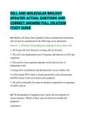 CELL AND MOLECULAR BIOLOGY UPDATED ACTUAL QUESTIONS AND CORRECT ANSWERS FULL SOLUTION STUDY GUIDE