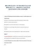 BIO 189 EXAM 1&colon; FUNDAMENTALS OF&NewLine;BIOLOGY V2 - ARIZONA COLLEGE&NewLine;QUESTIONS AND ANSWERS