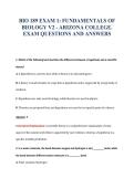 BIO 189 EXAM 1&colon; FUNDAMENTALS OF&NewLine;BIOLOGY V2 - ARIZONA COLLEGE&period;&NewLine;EXAM QUESTIONS AND ANSWERS