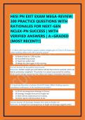 HESI PN EXIT EXAM MEGA-REVIEW&colon; 300 PRACTICE QUESTIONS WITH RATIONALES FOR NEXT-GEN NCLEX-PN SUCCESS &vert; WITH VERIFIED ANSWERS &vert; A&plus;GRADED &lbrack;MOST RECENT&excl;&excl;&rsqb;