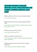 CERTIFIED PROPERTY MANAGER UPDATED ACTUAL EXAM QUESTIONS AND CORRECT ANSWERS COMPLETE STUDY GUIDE&period;pdf&NewLine;&NewLine;