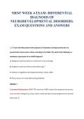 NR547 WEEK 4 EXAM&colon; DIFFERENTIAL&NewLine;DIAGNOSIS OF&NewLine;NEURODEVELOPMENTAL DISORDERS&period;&NewLine;EXAM QUESTIONS AND ANSWERS