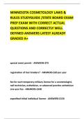MINNESOTA COSMETOLOGY LAWS & &NewLine;RULES STUDYGUIDE &sol;STATE BOARD EXAM &NewLine;PREP EXAM WITH CORRECT ACTUAL &NewLine;QUESTIONS AND CORRECTLY WELL &NewLine;DEFINED ANSWERS LATEST ALREADY &NewLine;GRADED A&plus;