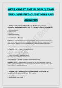 WEST COAST EMT BLOCK 3 EXAM &NewLine;WITH VERIFIED QUESTIONS AND &NewLine;ANSWERS 