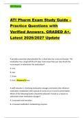 ATI Pharm Exam Study Guide &ndash; &NewLine;Practice Questions with &NewLine;Verified Answers&period; GRADED A&plus;&period; &NewLine;Latest 2026&sol;2027 Update