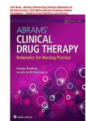 Test Bank &ndash; Abrams&rsquo; Clinical Drug Therapy&colon; Rationales for Nursing Practice&comma; 12th Edition &lpar;Geralyn Frandsen&comma; Sandra Pennington&rpar; &vert; ISBN-13&NewLine;978-1975136130 &vert; Chapter 1-61 &vert; All Chapters &comma;  Complete Exam Questions and Answers  