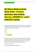 ATI Pharm Midterm Exam &NewLine;Study Guide &ndash; Practice &NewLine;Questions with Verified &NewLine;Answers&period; GRADED A&plus;&period; Latest &NewLine;2026&sol;2027 Update 