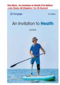 Test Bank - An Invitation to Health 21st Edition- Lisa Tunks &vert; ISBN-13 978-0357973707 &vert; All Chapters 1 to 16 Covered
