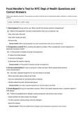 Food Handler's Test for NYC Dept of Health Questions and Correct Answers