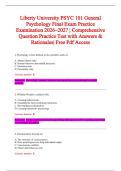 PSYC 101 General &NewLine;Psychology Final Exam Practice &NewLine;Examination 2026&ndash;2027 &vert; Comprehensive &NewLine;Question Practice Test with Answers & &NewLine;Rationales&vert; Free Pdf Acces