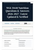 WGU D440 Nutrition Questions & Answers 2026-2027 Latest Updated & Verified