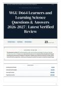 WGU D664 Learners and Learning Science Questions & Answers 2026-2027 Latest Verified Review