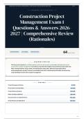Construction Project Management Exam 1 Questions & Answers 2026-2027 Comprehensive Review &lpar;Rationales&rpar;