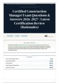 Certified Construction Manager Exam Questions & Answers 2026&sol;2027 Latest Certification Review &lpar;Rationales&rpar;
