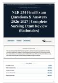 NUR 254 Final Exam Questions & Answers 2026-2027 Complete Nursing Exam Review &lpar;Rationales&rpar;
