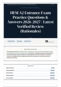 HESI A2 Entrance Exam Practice Questions & Answers 2026&sol;2027 Latest Verified Review &lpar;Rationales&rpar;
